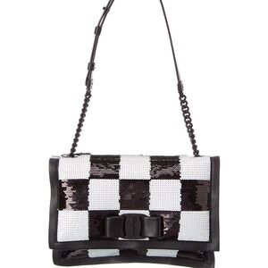 SALVATORE FERRAGAMO Viva Bow Small Sequin Leather Shoulder Bag